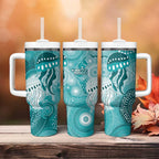 NAIDOC Deadly 50 Years Tumbler With Handle Jellyfish Aboriginal Culture Inspired Turquoise