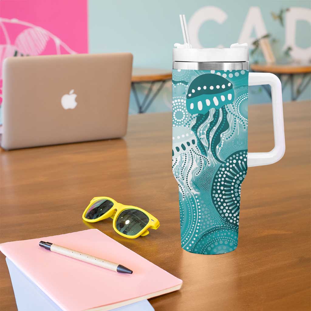 NAIDOC Deadly 50 Years Tumbler With Handle Jellyfish Aboriginal Culture Inspired Turquoise