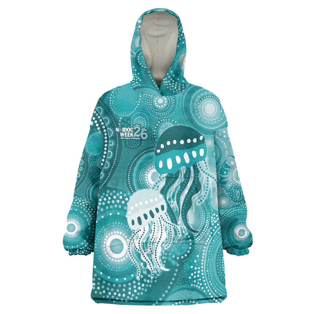 NAIDOC Deadly 50 Years Wearable Blanket Hoodie Jellyfish Aboriginal Culture Inspired Turquoise