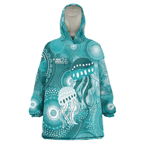 NAIDOC Deadly 50 Years Wearable Blanket Hoodie Jellyfish Aboriginal Culture Inspired Turquoise