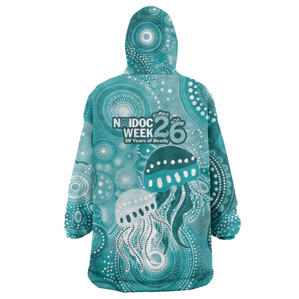 NAIDOC Deadly 50 Years Wearable Blanket Hoodie Jellyfish Aboriginal Culture Inspired Turquoise
