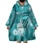 NAIDOC Deadly 50 Years Wearable Blanket Hoodie Jellyfish Aboriginal Culture Inspired Turquoise
