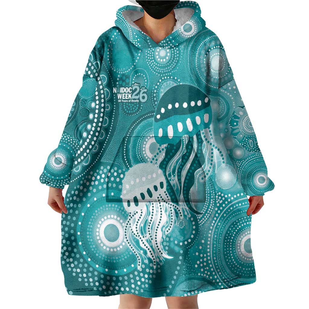NAIDOC Deadly 50 Years Wearable Blanket Hoodie Jellyfish Aboriginal Culture Inspired Turquoise