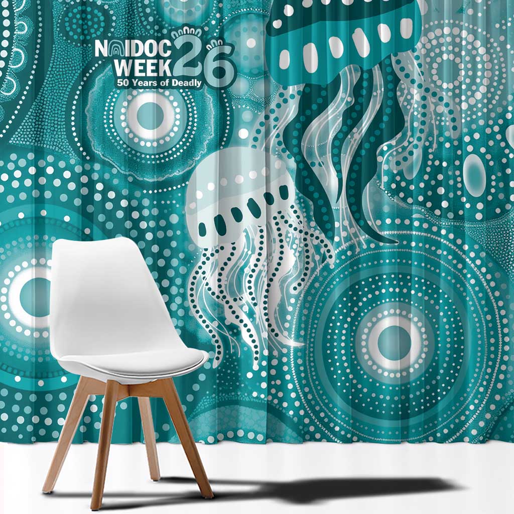NAIDOC Deadly 50 Years Window Curtain Jellyfish Aboriginal Culture Inspired Turquoise
