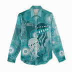 NAIDOC Deadly 50 Years Women Casual Shirt Jellyfish Aboriginal Culture Inspired Turquoise