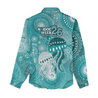 NAIDOC Deadly 50 Years Women Casual Shirt Jellyfish Aboriginal Culture Inspired Turquoise