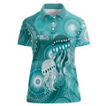 NAIDOC Deadly 50 Years Women Polo Shirt Jellyfish Aboriginal Culture Inspired Turquoise