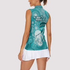 NAIDOC Deadly 50 Years Women Sleeveless Polo Shirt Jellyfish Aboriginal Culture Inspired Turquoise