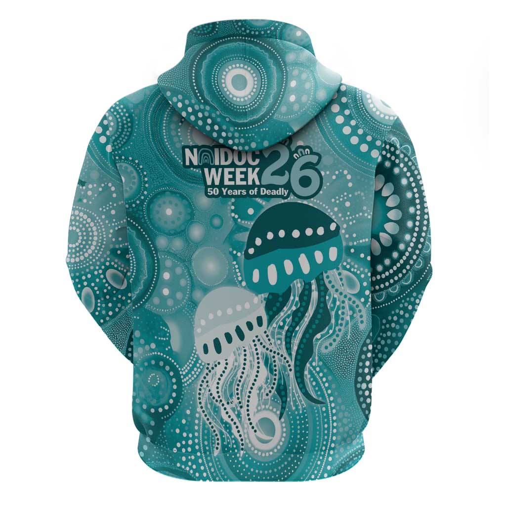 NAIDOC Deadly 50 Years Zip Hoodie Jellyfish Aboriginal Culture Inspired Turquoise