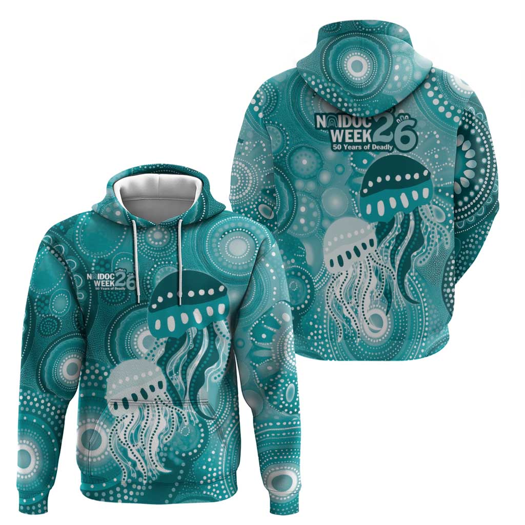 NAIDOC Deadly 50 Years Zip Hoodie Jellyfish Aboriginal Culture Inspired Turquoise