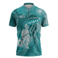 NAIDOC Deadly 50 Years Zipper Polo Shirt Jellyfish Aboriginal Culture Inspired Turquoise