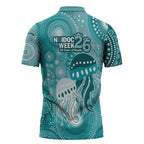 NAIDOC Deadly 50 Years Zipper Polo Shirt Jellyfish Aboriginal Culture Inspired Turquoise