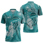 NAIDOC Deadly 50 Years Zipper Polo Shirt Jellyfish Aboriginal Culture Inspired Turquoise