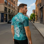NAIDOC Deadly 50 Years Zipper Polo Shirt Jellyfish Aboriginal Culture Inspired Turquoise