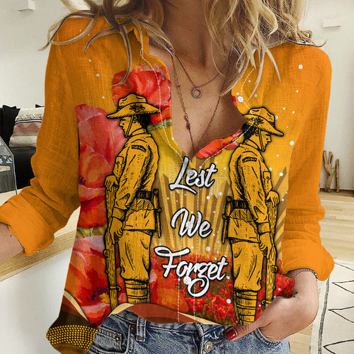 Aboriginal Anzac Day Women Casual Shirt Soldier Poppy Vibe LT9