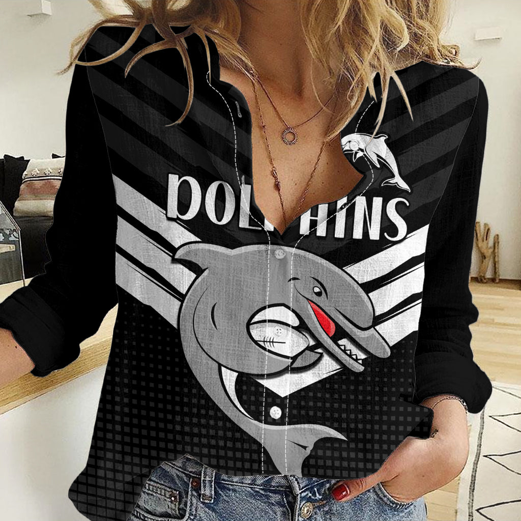 Redcliffe Dolphins Rugby Women Casual Shirt Simple Black Style LT9