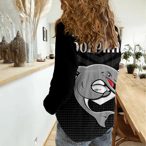 Redcliffe Dolphins Rugby Women Casual Shirt Simple Black Style LT9