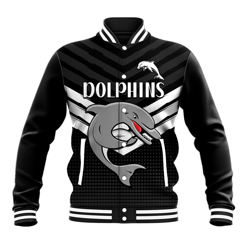 custom-text-and-number-redcliffe-dolphins-rugby-baseball-jacket-simple-black-style