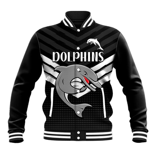 custom-text-and-number-redcliffe-dolphins-rugby-baseball-jacket-simple-black-style