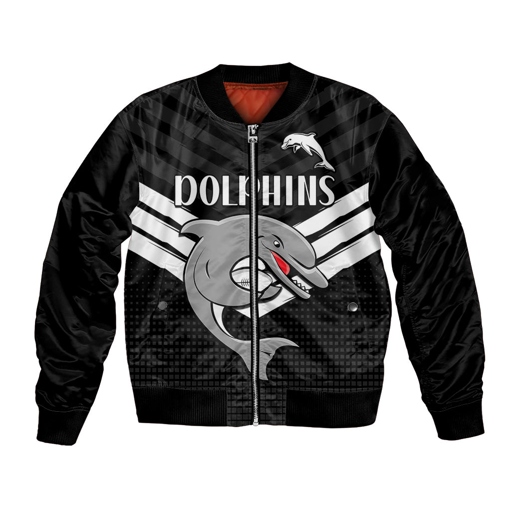 custom-text-and-number-redcliffe-dolphins-rugby-bomber-jacket-simple-black-style