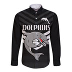 custom-text-and-number-redcliffe-dolphins-rugby-long-sleeve-button-shirt-simple-black-style