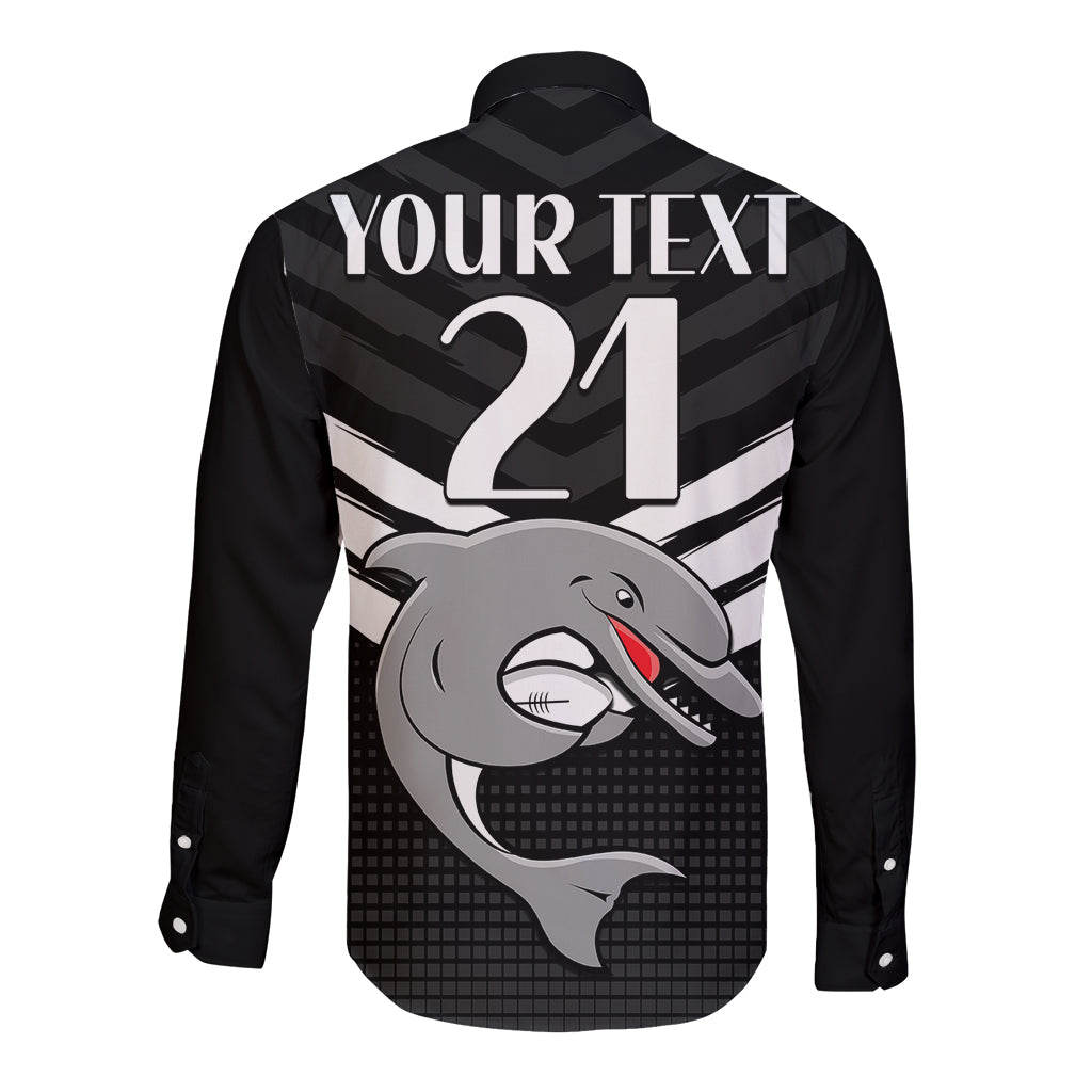 custom-text-and-number-redcliffe-dolphins-rugby-long-sleeve-button-shirt-simple-black-style