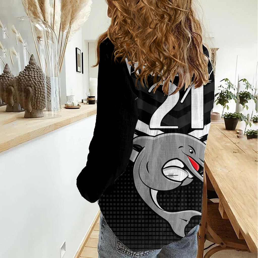 (Custom Text And Number) Redcliffe Dolphins Rugby Women Casual Shirt Simple Black Style LT9