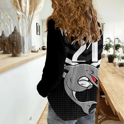 (Custom Text And Number) Redcliffe Dolphins Rugby Women Casual Shirt Simple Black Style LT9