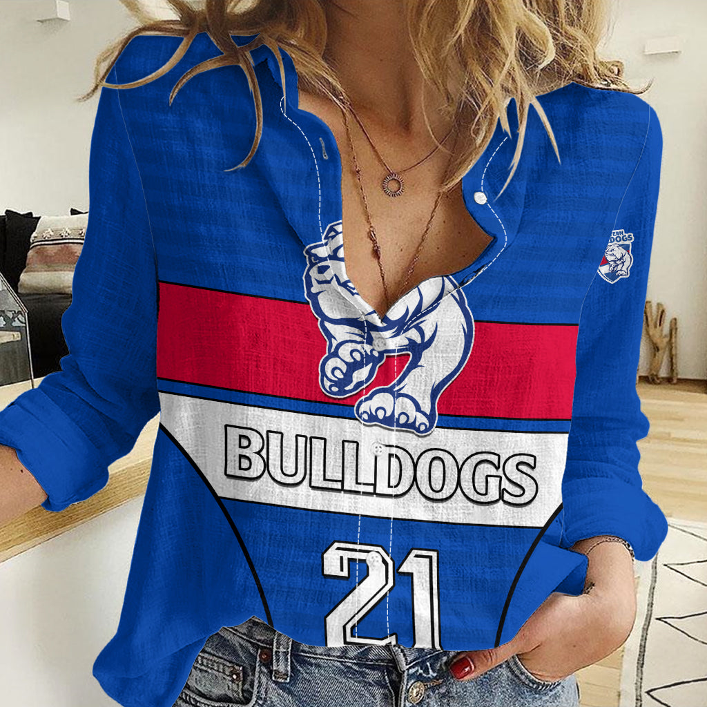 (Custom Text And Number) AFL Bulldogs Football Women Casual Shirt Simple Style 2023 LT9