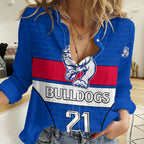 (Custom Text And Number) AFL Bulldogs Football Women Casual Shirt Simple Style 2023 LT9