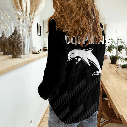 NRL Dolphins Rugby Women Casual Shirt Simple Black Style 2023 LT9
