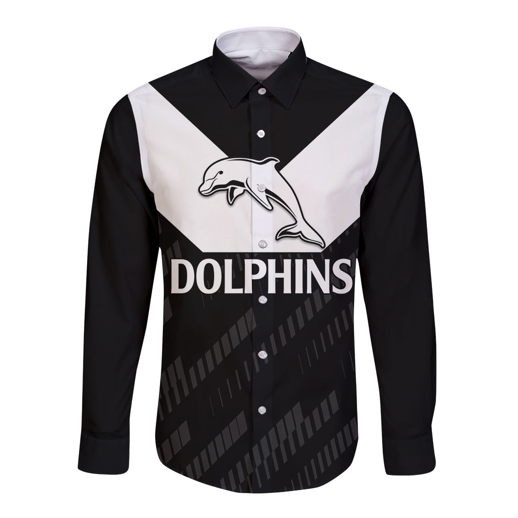 custom-text-and-number-nrl-dolphins-rugby-long-sleeve-button-shirt-simple-black-style-2023