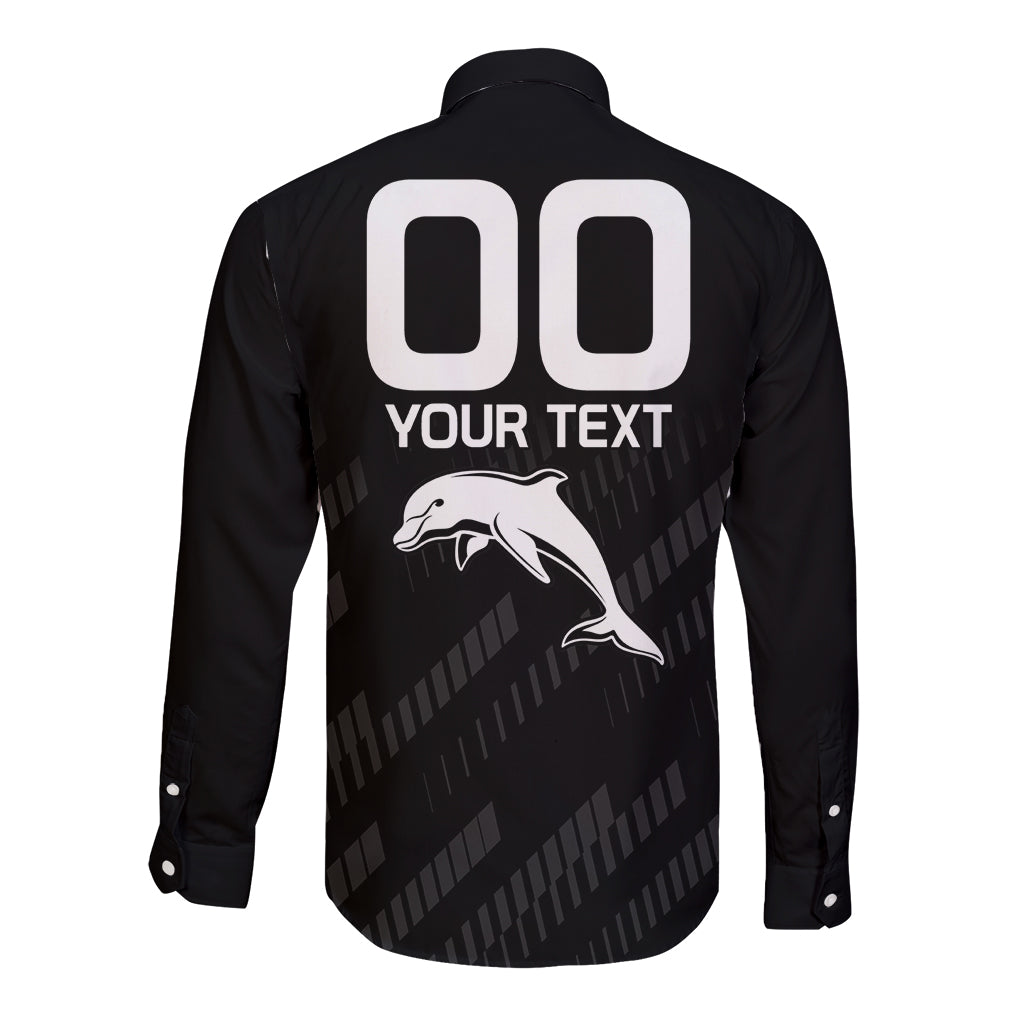custom-text-and-number-nrl-dolphins-rugby-long-sleeve-button-shirt-simple-black-style-2023