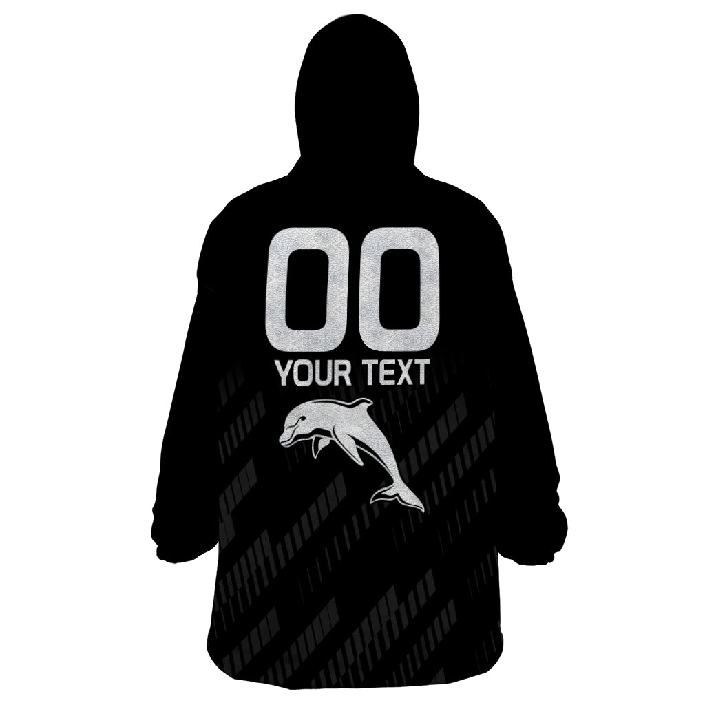 custom-text-and-number-nrl-dolphins-rugby-wearable-blanket-hoodie-simple-black-style-2023