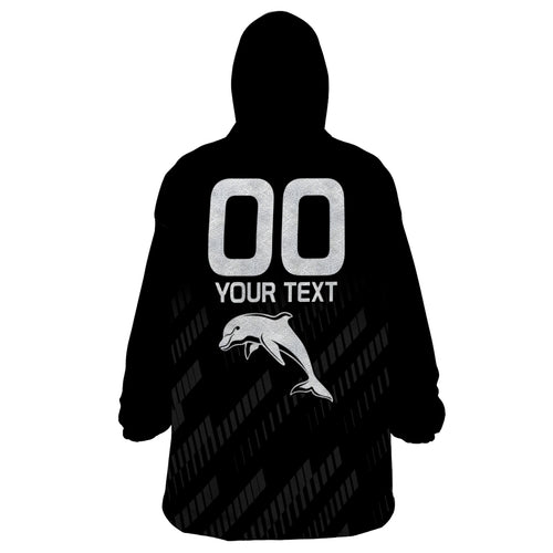 custom-text-and-number-nrl-dolphins-rugby-wearable-blanket-hoodie-simple-black-style-2023
