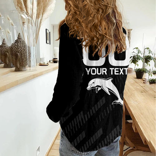 (Custom Text And Number) NRL Dolphins Rugby Women Casual Shirt Simple Black Style 2023 LT9