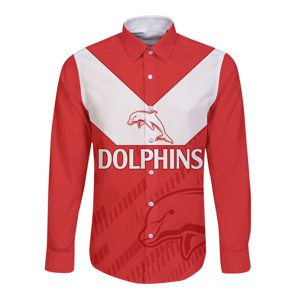 custom-text-and-number-nrl-dolphins-rugby-long-sleeve-button-shirt-simple-red-style-2023