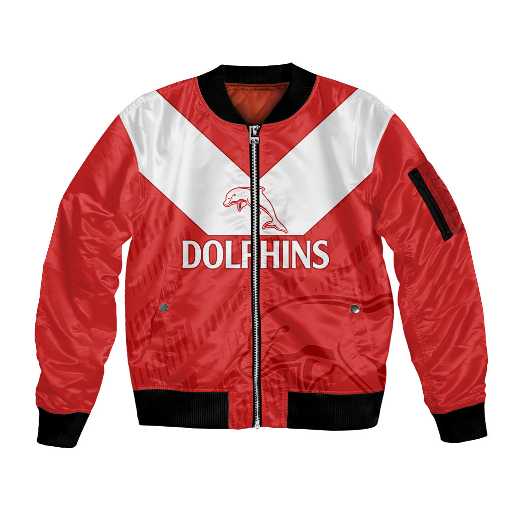 custom-text-and-number-nrl-dolphins-rugby-sleeve-zip-bomber-jacket-simple-red-style-2023