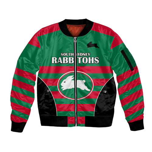 custom-text-and-number-nrl-rabbitohs-rugby-sleeve-zip-bomber-jacket-simple-style-2023
