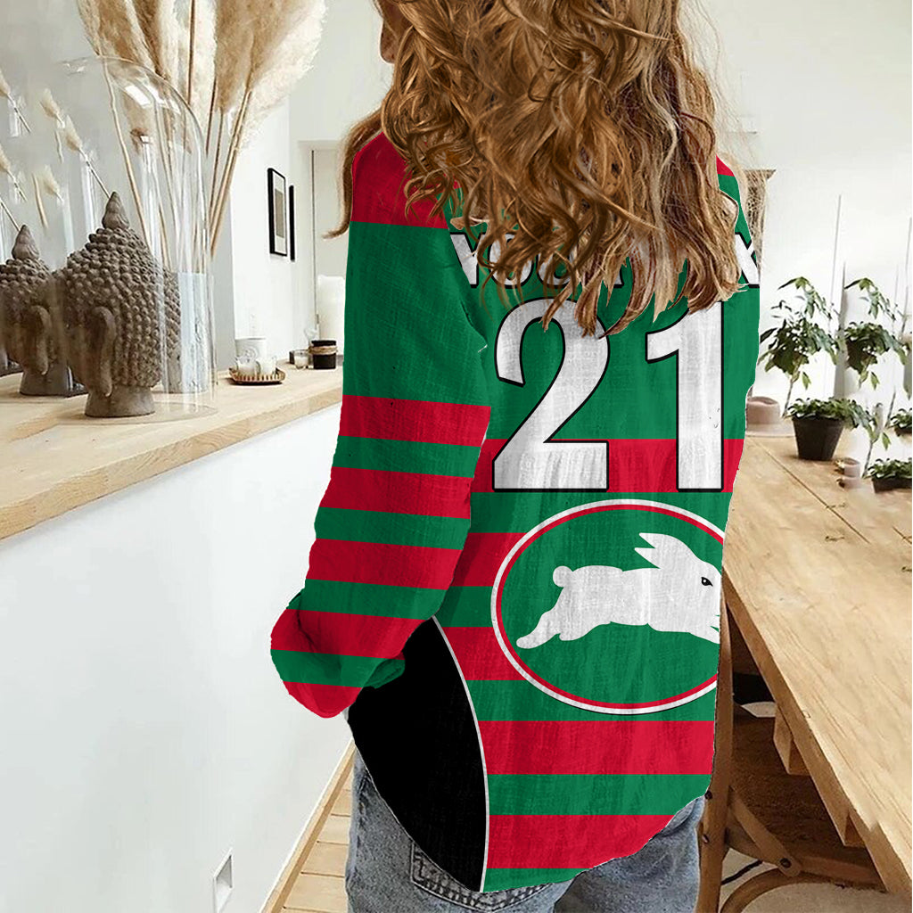 (Custom Text And Number) NRL Rabbitohs Rugby Women Casual Shirt Simple Style 2023 LT9