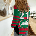 (Custom Text And Number) NRL Rabbitohs Rugby Women Casual Shirt Simple Style 2023 LT9