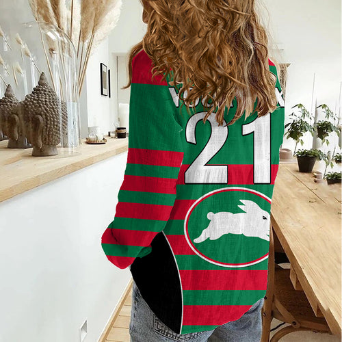 (Custom Text And Number) NRL Rabbitohs Rugby Women Casual Shirt Simple Style 2023 LT9