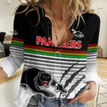 Penrith Panthers Rugby Women Casual Shirt Authentic Permiers Black Version 2023 LT9
