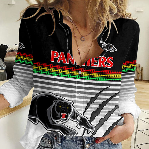 Penrith Panthers Rugby Women Casual Shirt Authentic Permiers Black Version 2023 LT9