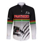 custom-text-and-number-penrith-panthers-rugby-long-sleeve-button-shirt-authentic-permiers-black-version-2023