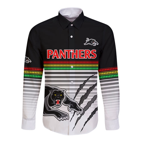 custom-text-and-number-penrith-panthers-rugby-long-sleeve-button-shirt-authentic-permiers-black-version-2023