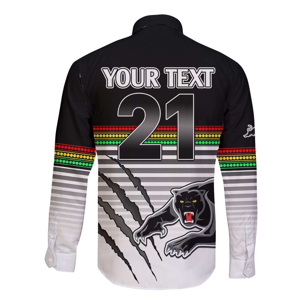 custom-text-and-number-penrith-panthers-rugby-long-sleeve-button-shirt-authentic-permiers-black-version-2023