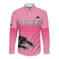 custom-text-and-number-penrith-panthers-rugby-long-sleeve-button-shirt-authentic-permiers-pink-version-2023