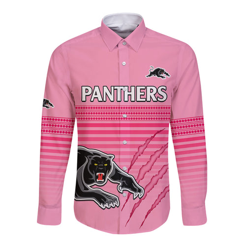 custom-text-and-number-penrith-panthers-rugby-long-sleeve-button-shirt-authentic-permiers-pink-version-2023