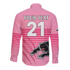 custom-text-and-number-penrith-panthers-rugby-long-sleeve-button-shirt-authentic-permiers-pink-version-2023